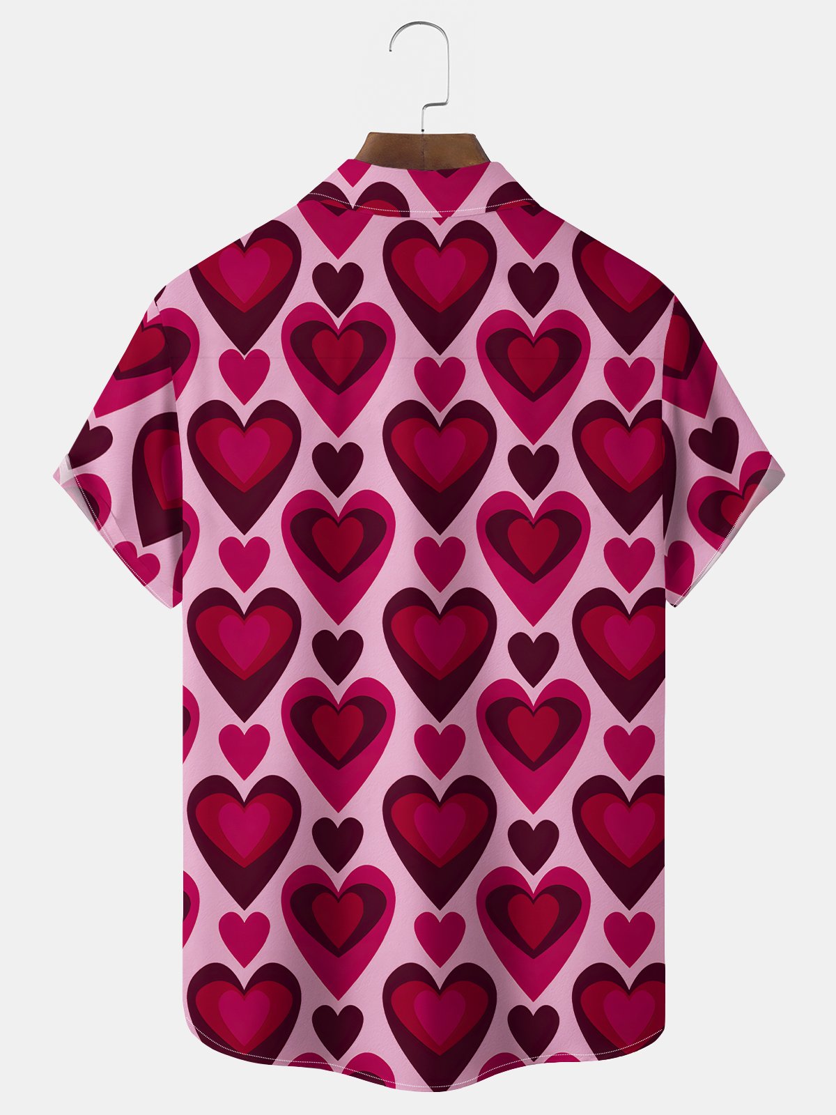 Royaura® Happy Valentine's Day 50's Mid Century Geometric Heart Print Men's Chest Pocket Stretch Hawaiian Shirt Big Tall