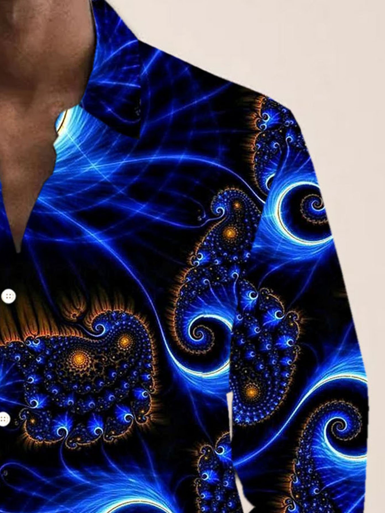 Royaura® Vintage Art Gradient Print Men's Button Pocket Long Sleeve Shirt Big & Tall