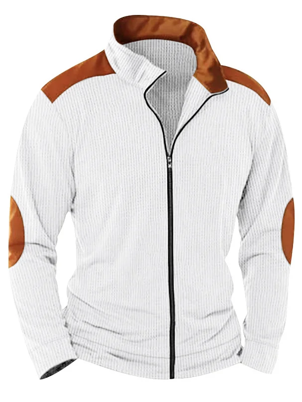 Royaura® Basic Plain Men's Stand Collar Zipper Wide Striped Cardigan Jacket