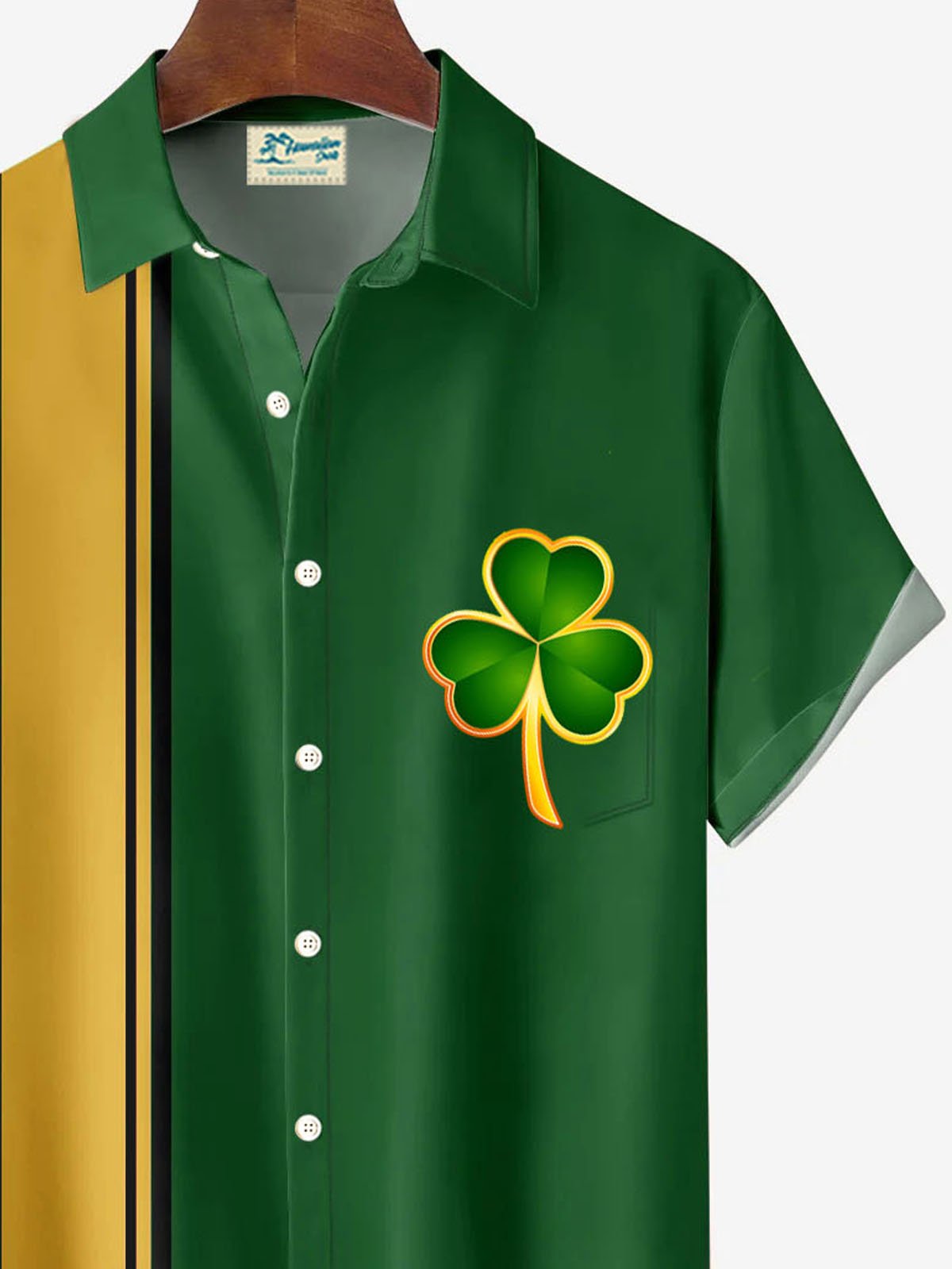 Royaura® St. Patrick's Day Shamrock Print Men's Button Pocket Short Sleeve Shirt Big & Tall