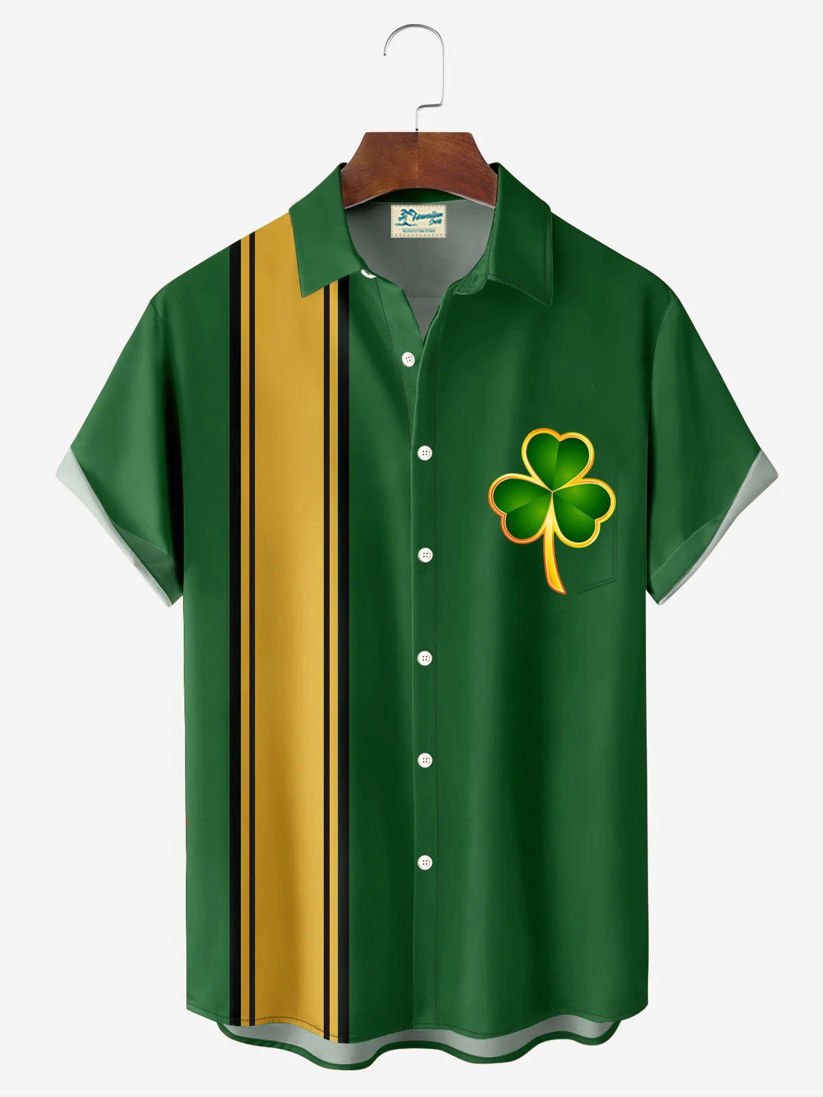 Royaura® St. Patrick's Day Shamrock Print Men's Button Pocket Short Sleeve Shirt Big & Tall