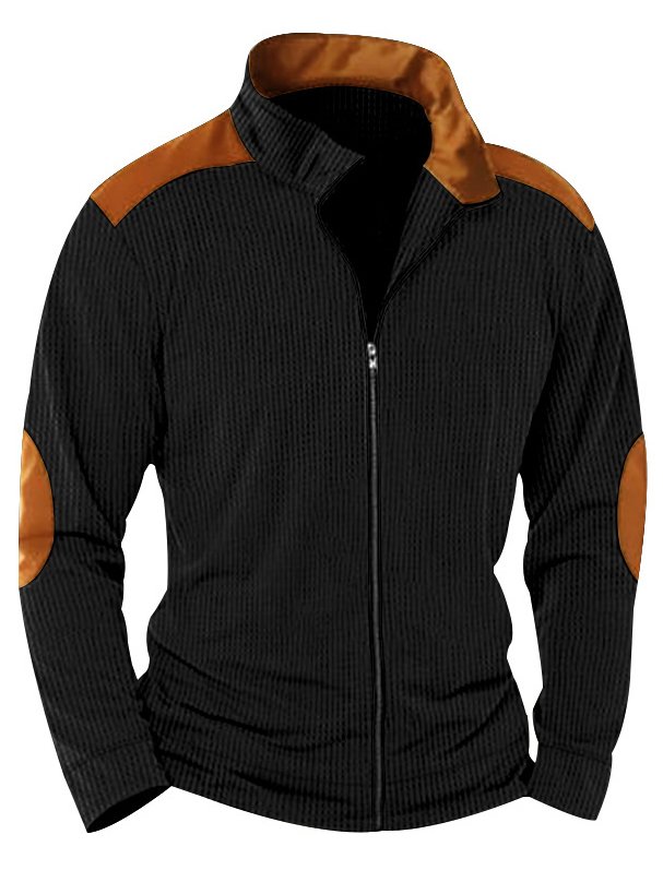 Royaura® Basic Plain Men's Stand Collar Zipper Wide Striped Cardigan Jacket