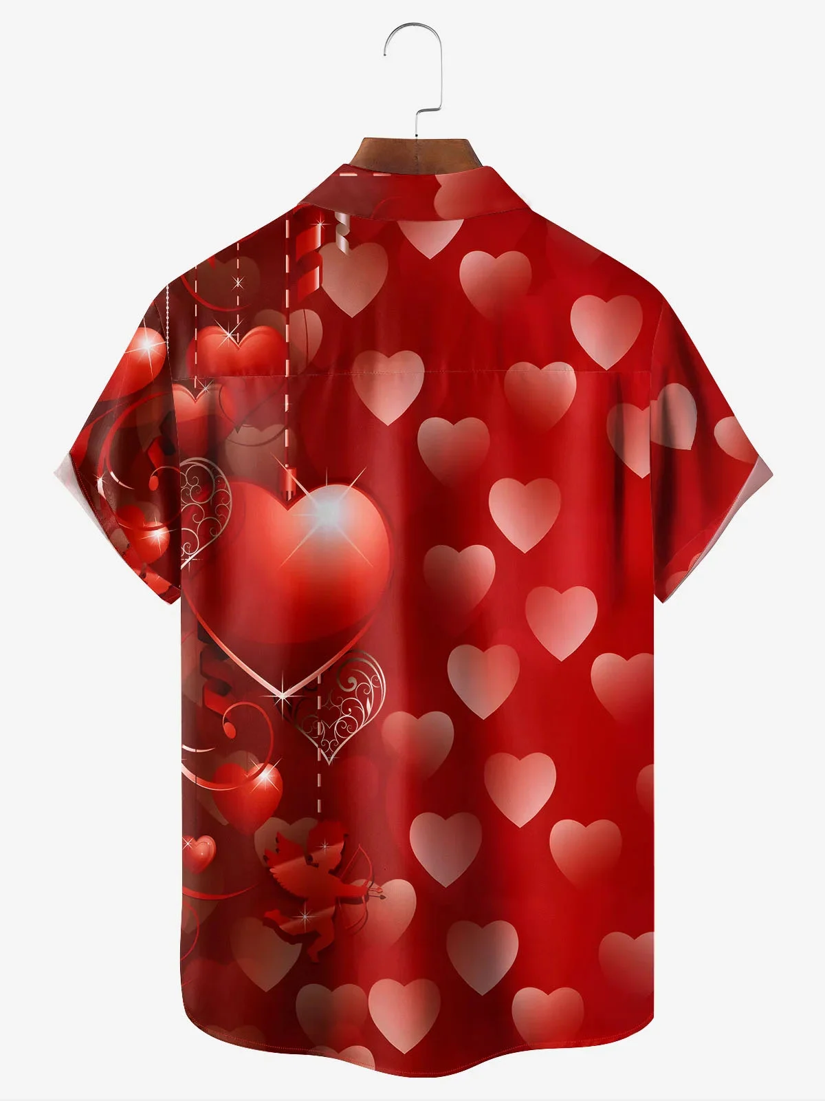 Royaura® Valentine's Day Heart Gradient Print Men's Button Pocket Short Sleeve Shirt Big & Tall