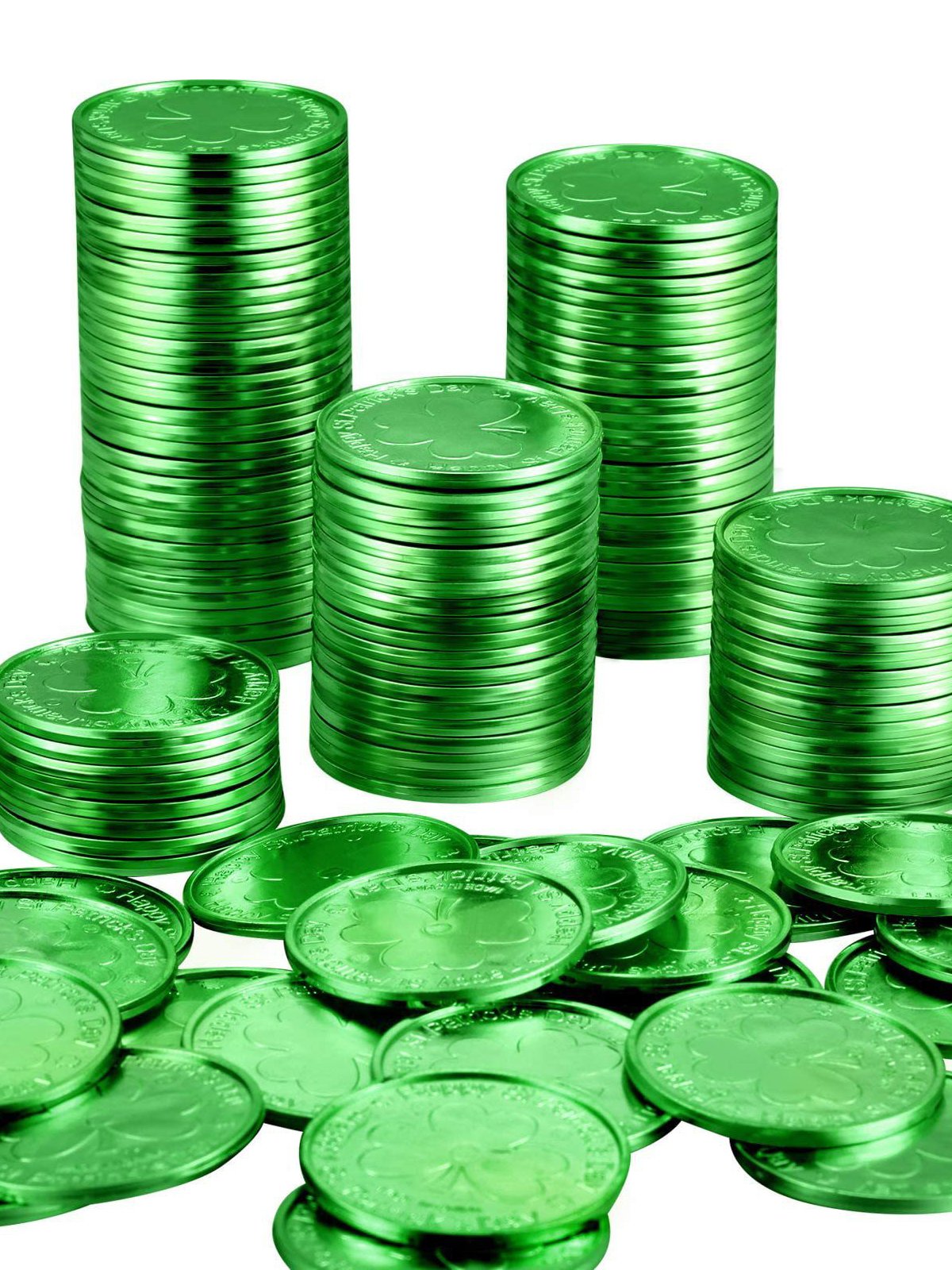 Royaura® St. Patrick's Day Irish Green Lucky Shamrock Plastic Gold Coins Game Chips Money