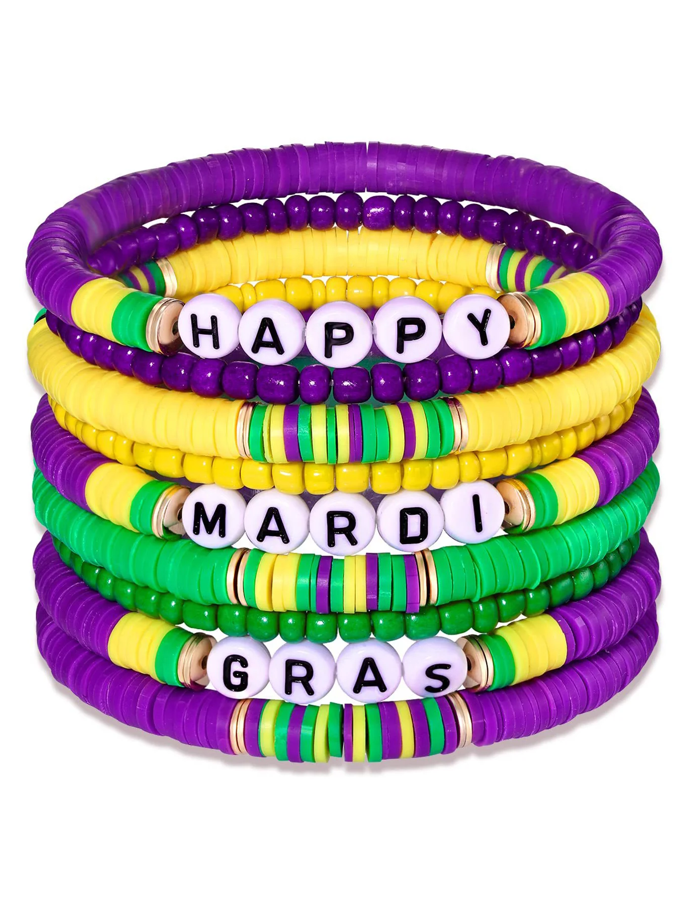 Royaura® Mardi Gras Tricolor Plastic Bead Bracelet