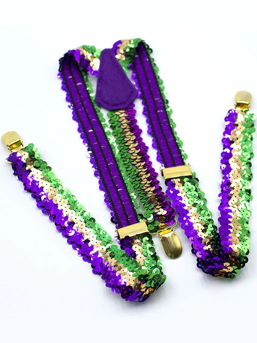 Royaura® Mardi Gras Party Tri Color Sequin Men's Suspender Tie Set