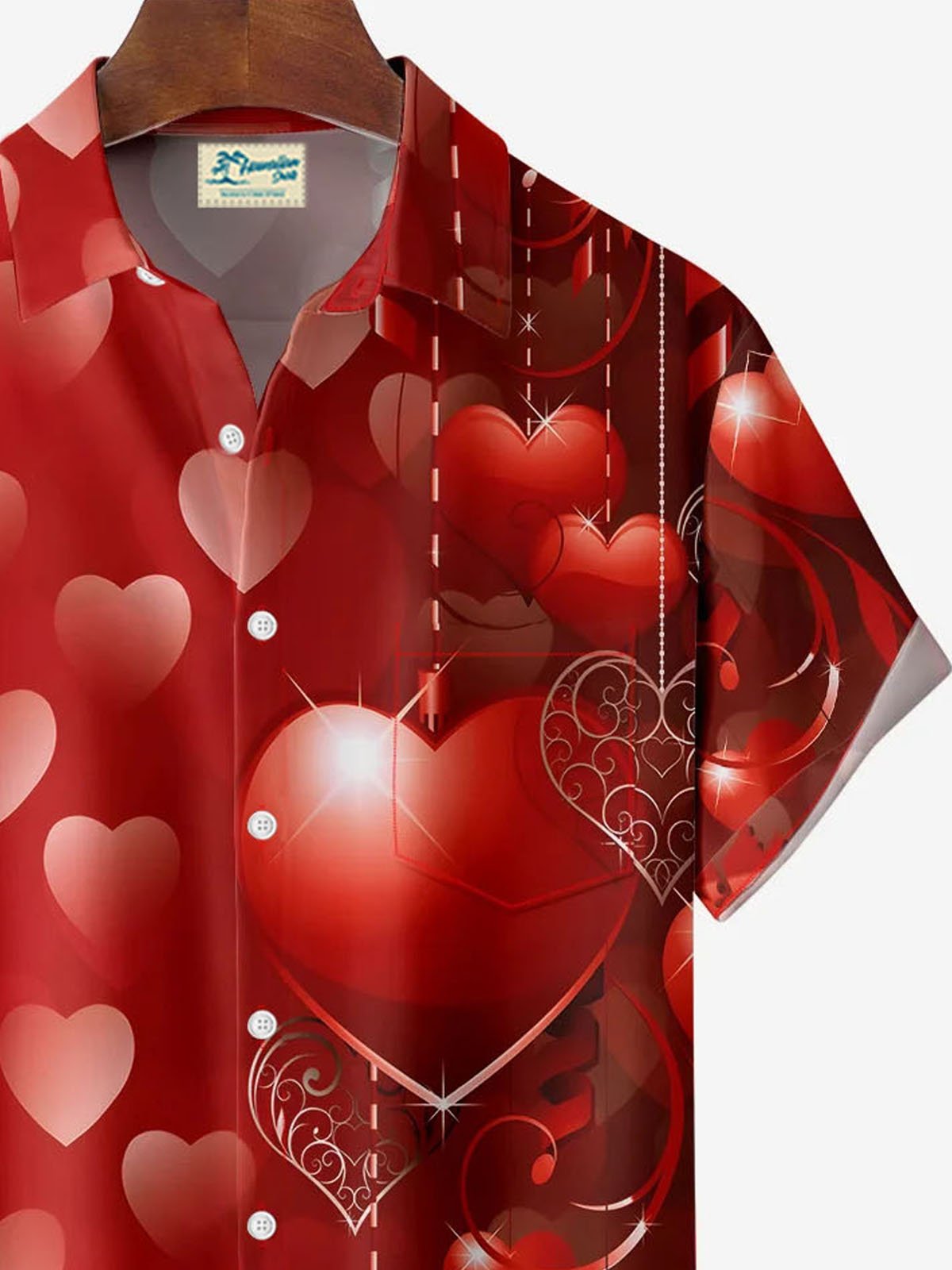 Royaura® Valentine's Day Heart Gradient Print Men's Button Pocket Short Sleeve Shirt Big & Tall