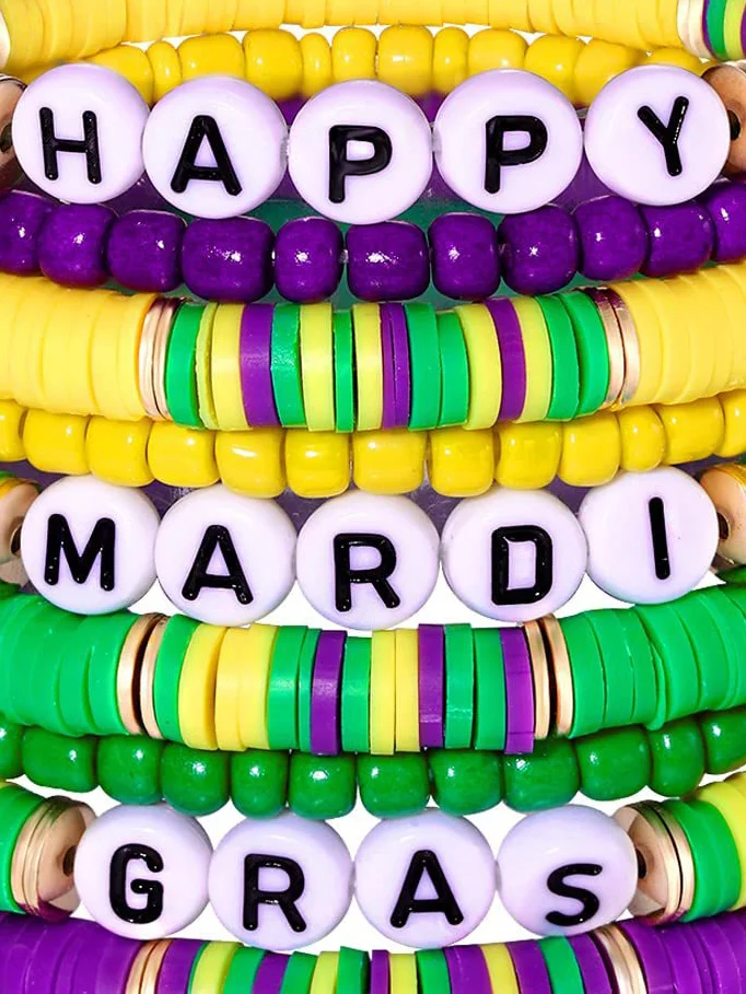 Royaura® Mardi Gras Tricolor Plastic Bead Bracelet