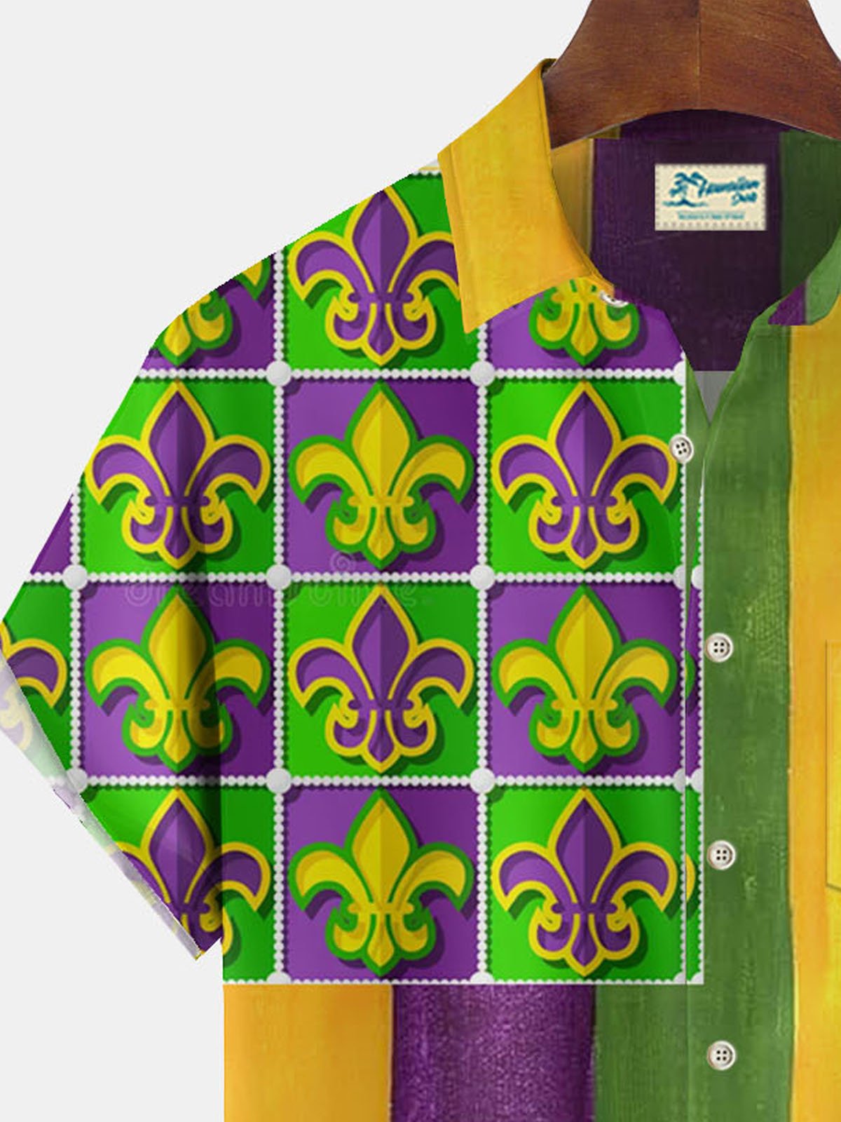 Royaura® Mardi Gras Flag Print Men's Button Pocket Short Sleeve Shirt Big & Tall