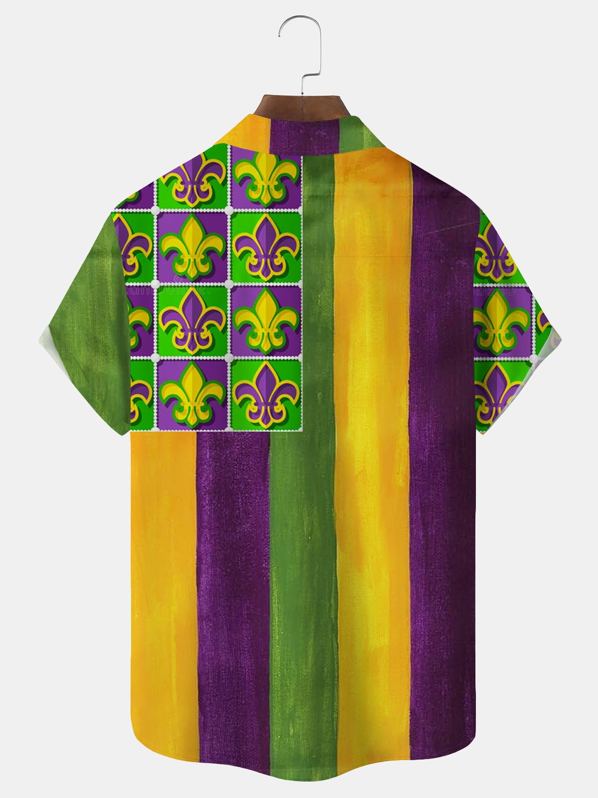 Royaura® Mardi Gras Flag Print Men's Button Pocket Short Sleeve Shirt Big & Tall