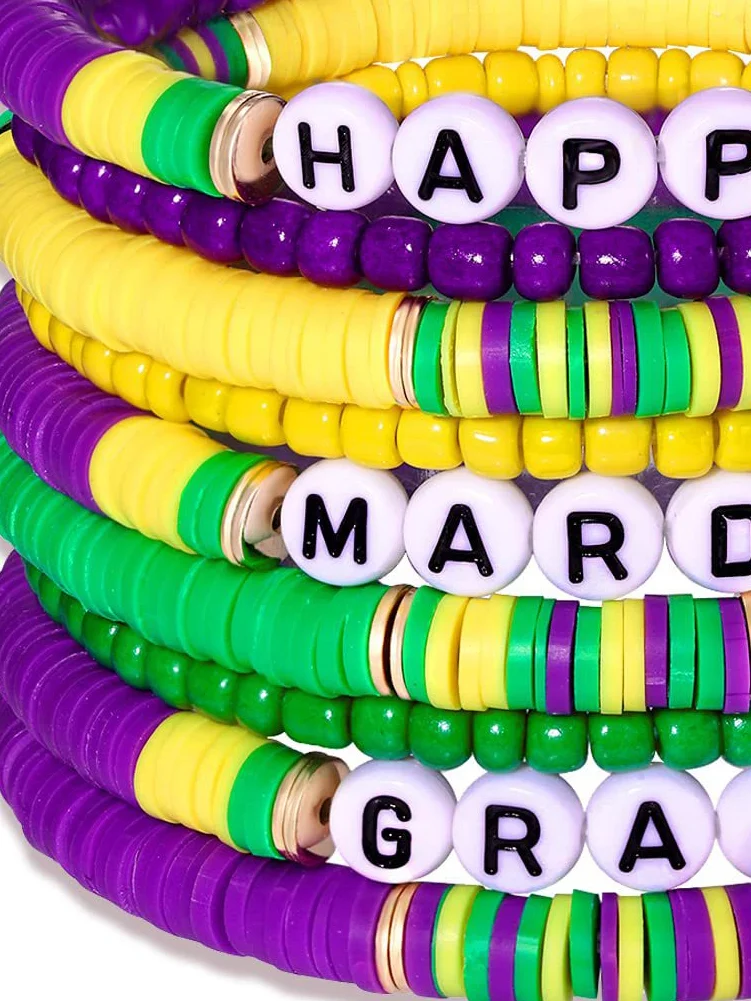 Royaura® Mardi Gras Tricolor Plastic Bead Bracelet