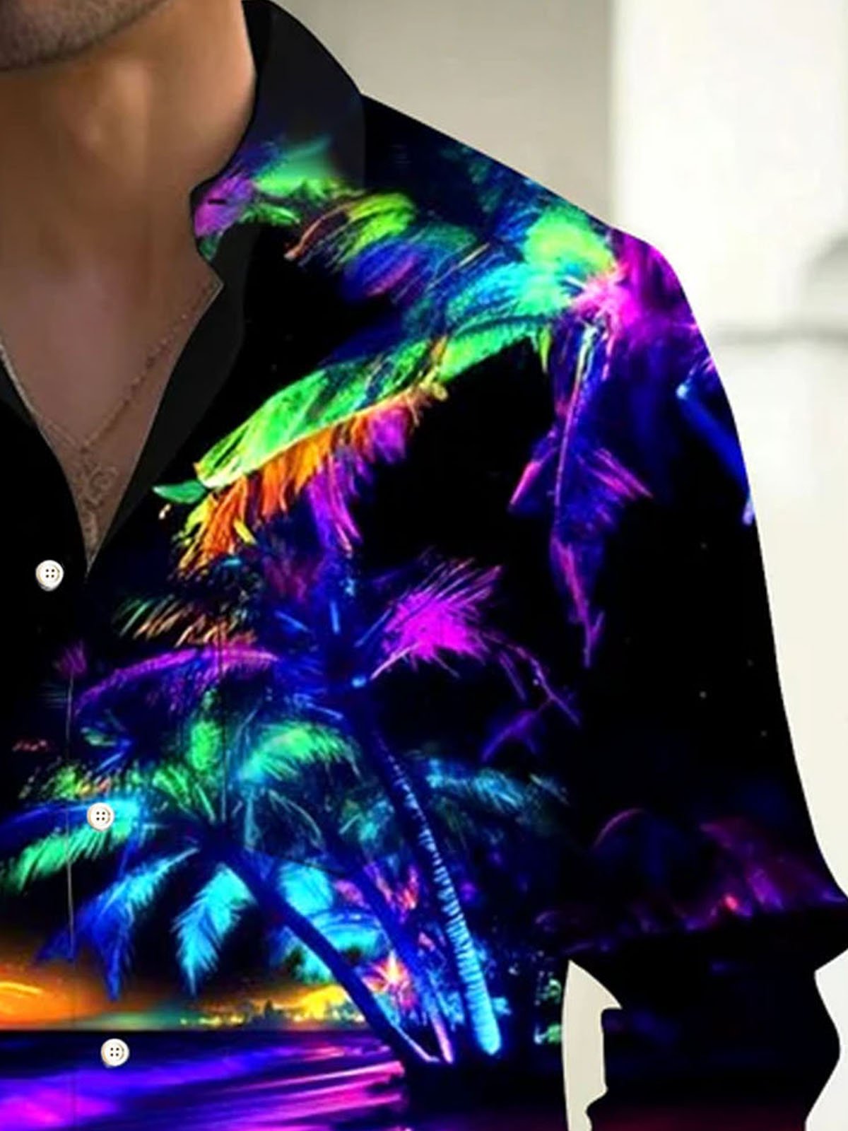 Royaura® Vintage Gradient Print Men's Button Pocket Long Sleeve Shirt Big & Tall