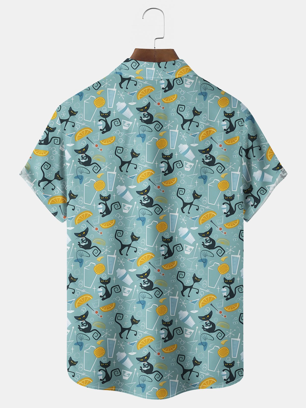 Royaura® 50's Mid Century Vintage Cocktail Cat Print Men's Chest Pocket Stretch Hawaiian Shirt Big Tall