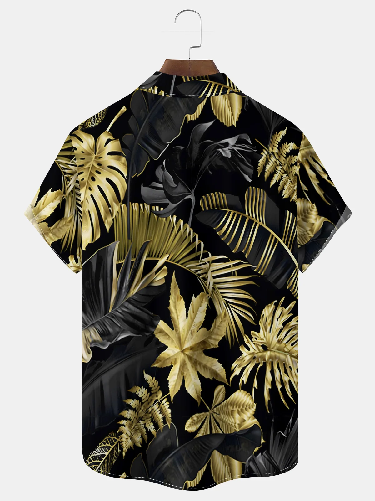 Royaura® Beach Vacation Men's Hawaiian Shirt Black Gold Plant Leaf Print Pocket Camping Shirt Big Tall