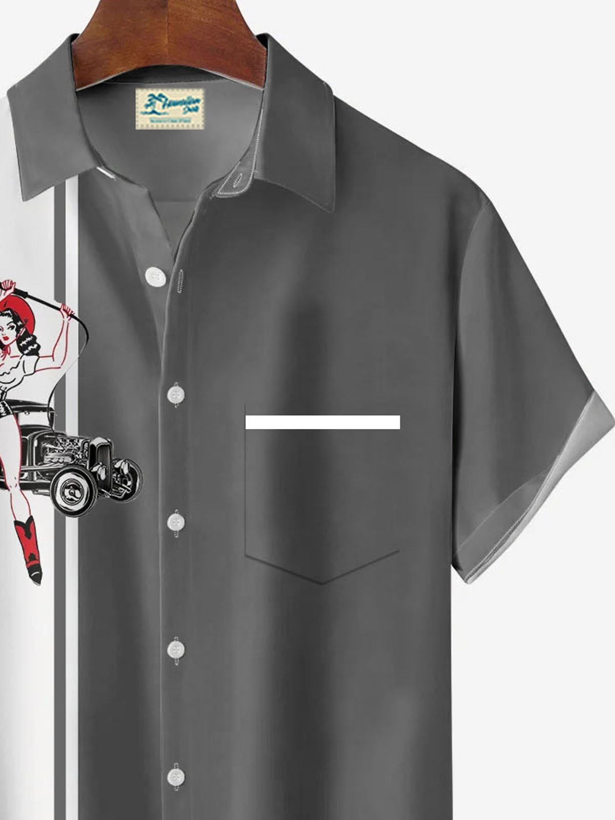 Royaura® Retro Bowling Car 3D Digital Print Men's Button Pocket Short Sleeve Shirt Big & Tall