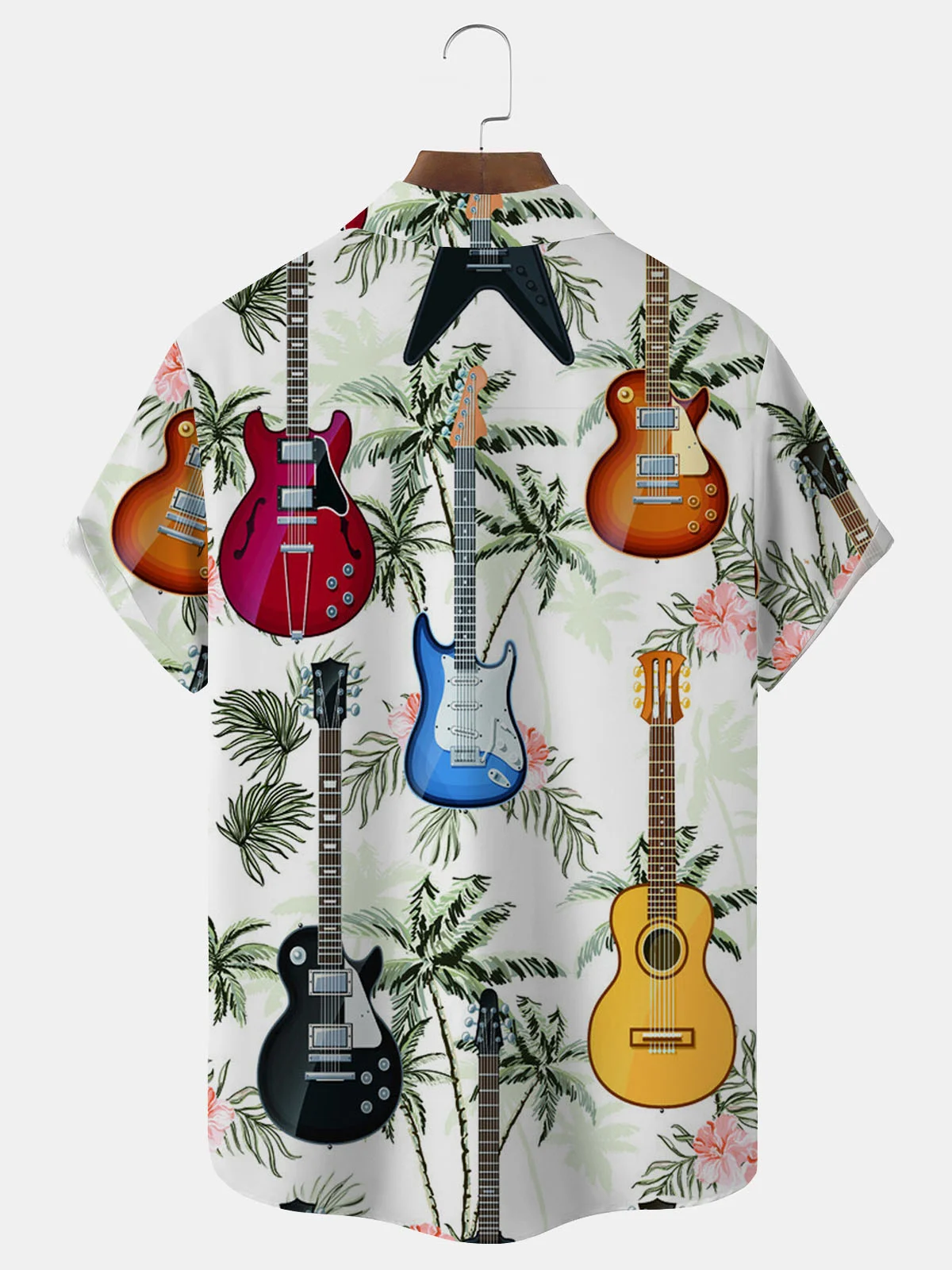 Royaura® Hawaiian Coconut Tree Music Print Men's Button Pocket Short Sleeve Shirt Big & Tall