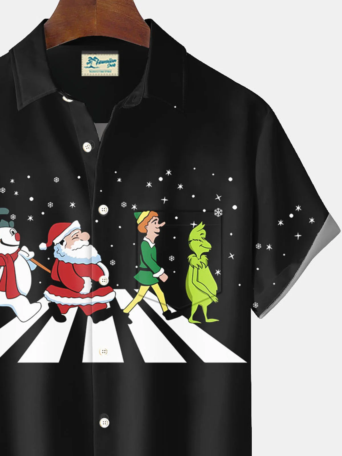 Royaura® Christmas Fun Cartoon Men's Button Pocket Short Sleeve Shirt Big & Tall