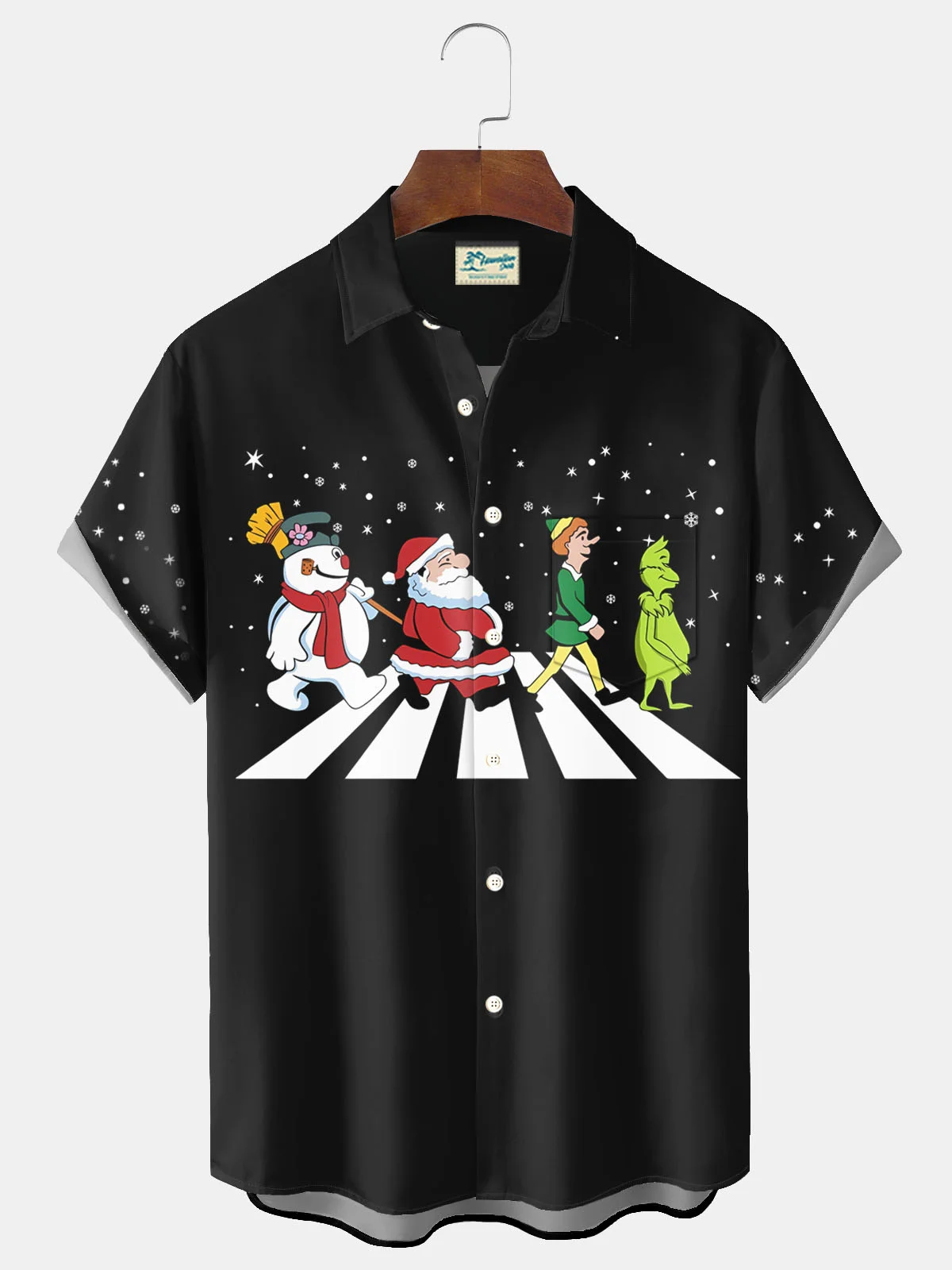 Royaura® Christmas Fun Cartoon Men's Button Pocket Short Sleeve Shirt Big & Tall