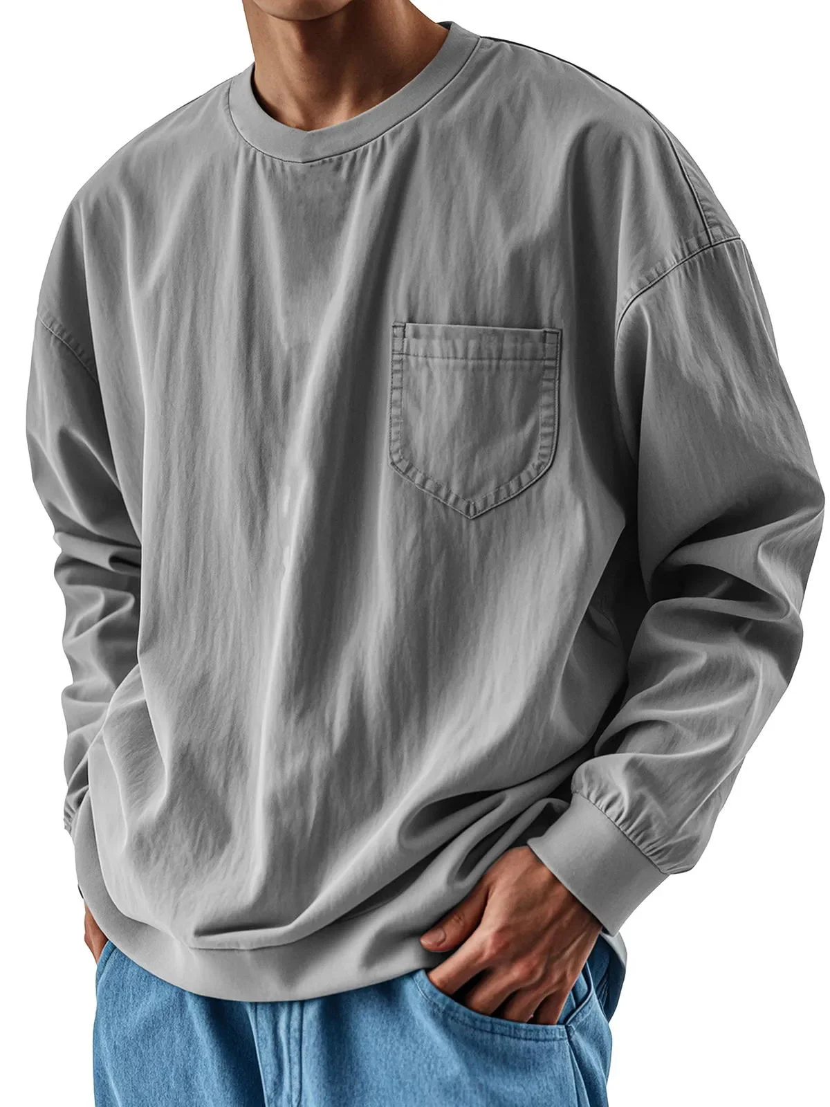 Royaura® Basic Men's Chest Pocket Stretch Long Sleeve T Shirt Big Tall