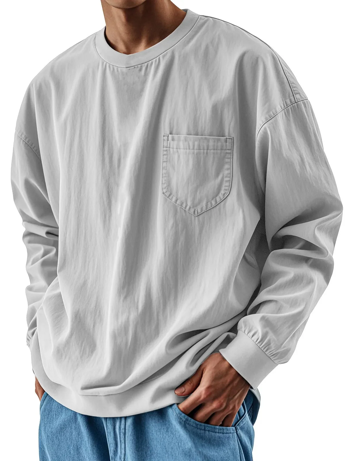 Royaura® Basic Men's Chest Pocket Stretch Long Sleeve T Shirt Big Tall