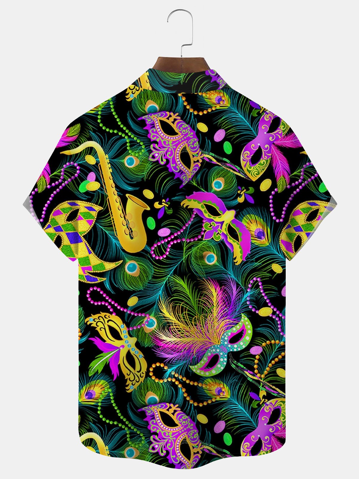 Royaura® Mardi Gras Mask Jazz Print Men's Button Pocket Short Sleeve Shirt Big & Tall