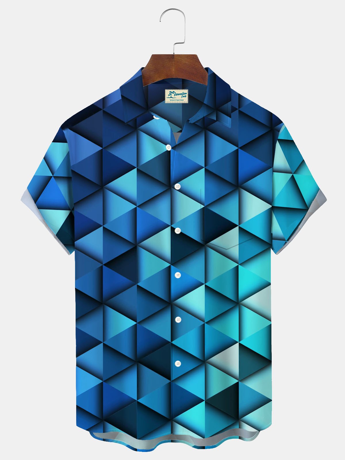 Royaura® Retro Geometric Gradient 3D Printed Men's Button Pocket Short Sleeve Shirt Big & Tall