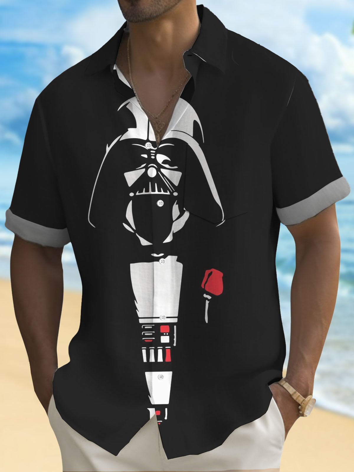 Royaura® Funny Cartoon Star Wars Print Men's Button Pocket Short Sleeve Shirt Big & Tall