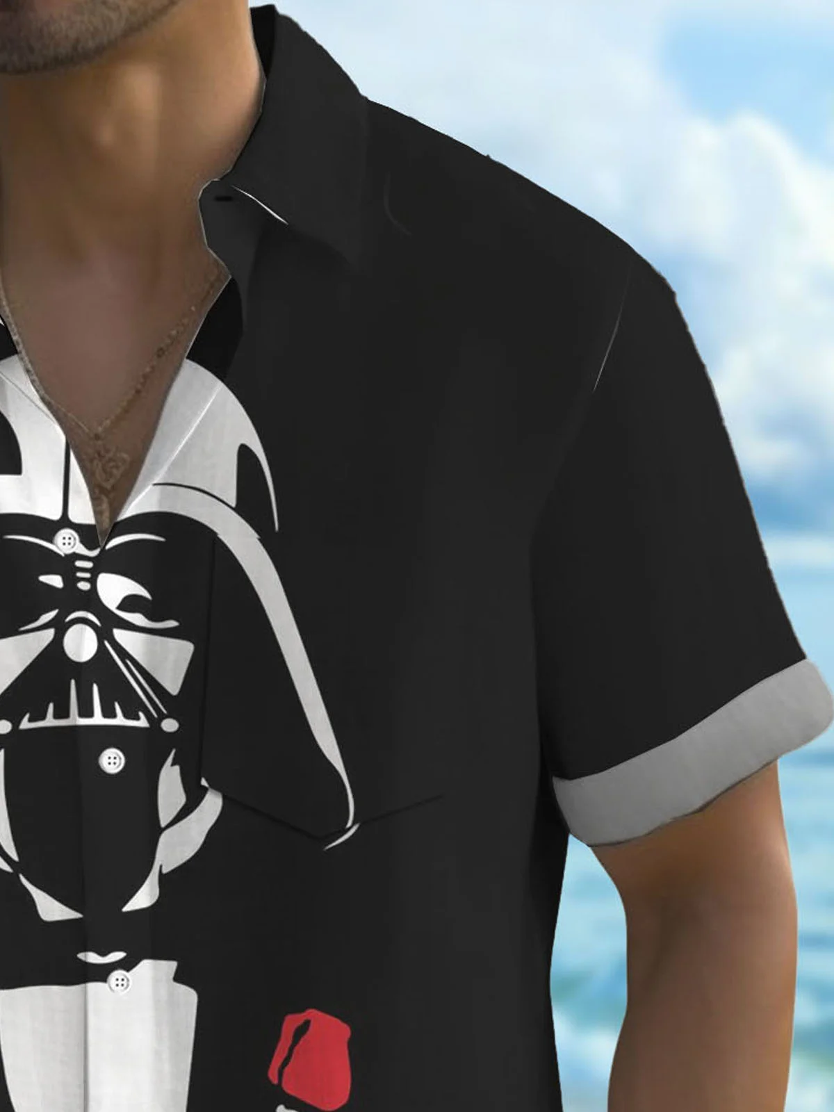 Royaura® Funny Cartoon Star Wars Print Men's Button Pocket Short Sleeve Shirt Big & Tall