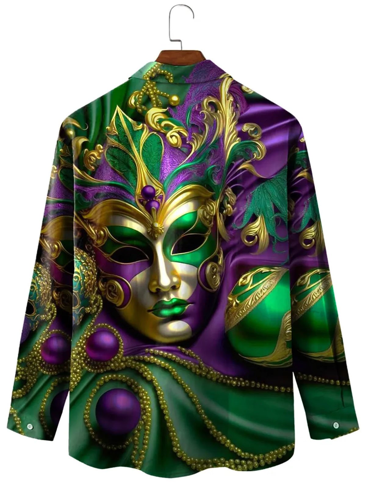 Royaura® Mardi Gras Mask Print Men's Button Pocket Long Sleeve Shirt Big & Tall