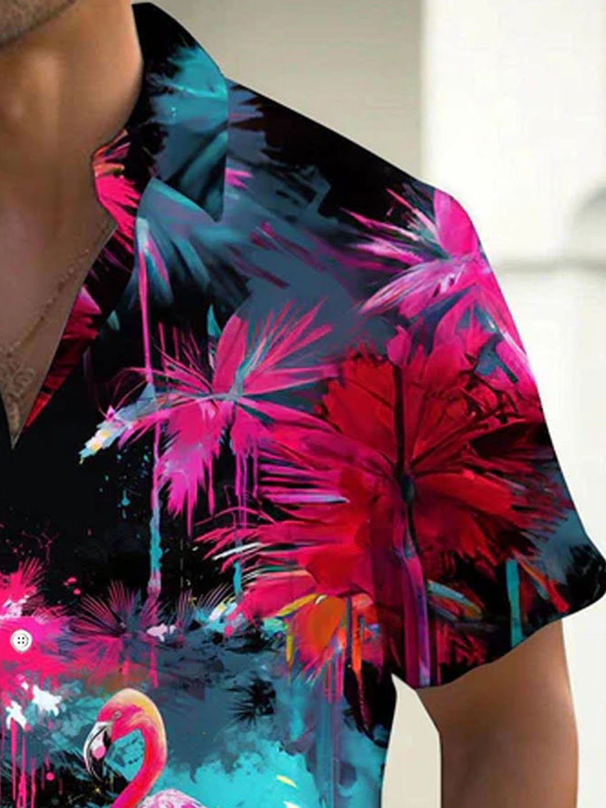 Royaura® Hawaiian Coconut Tree Gradient Art Print Mens Button Pocket Short Sleeve Shirt Big & Tall