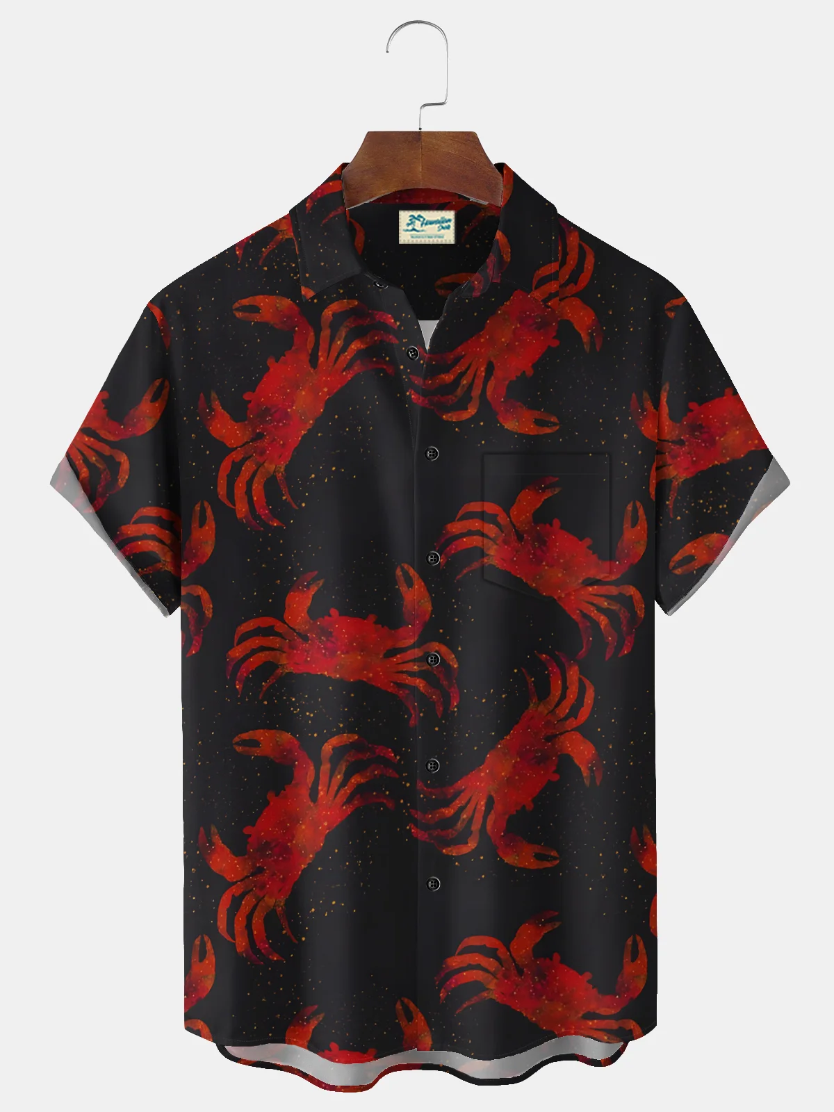 Royaura® Beach Vacation Men's Hawaiian Shirt Crab Print Pocket Camping Shirt Big Tall