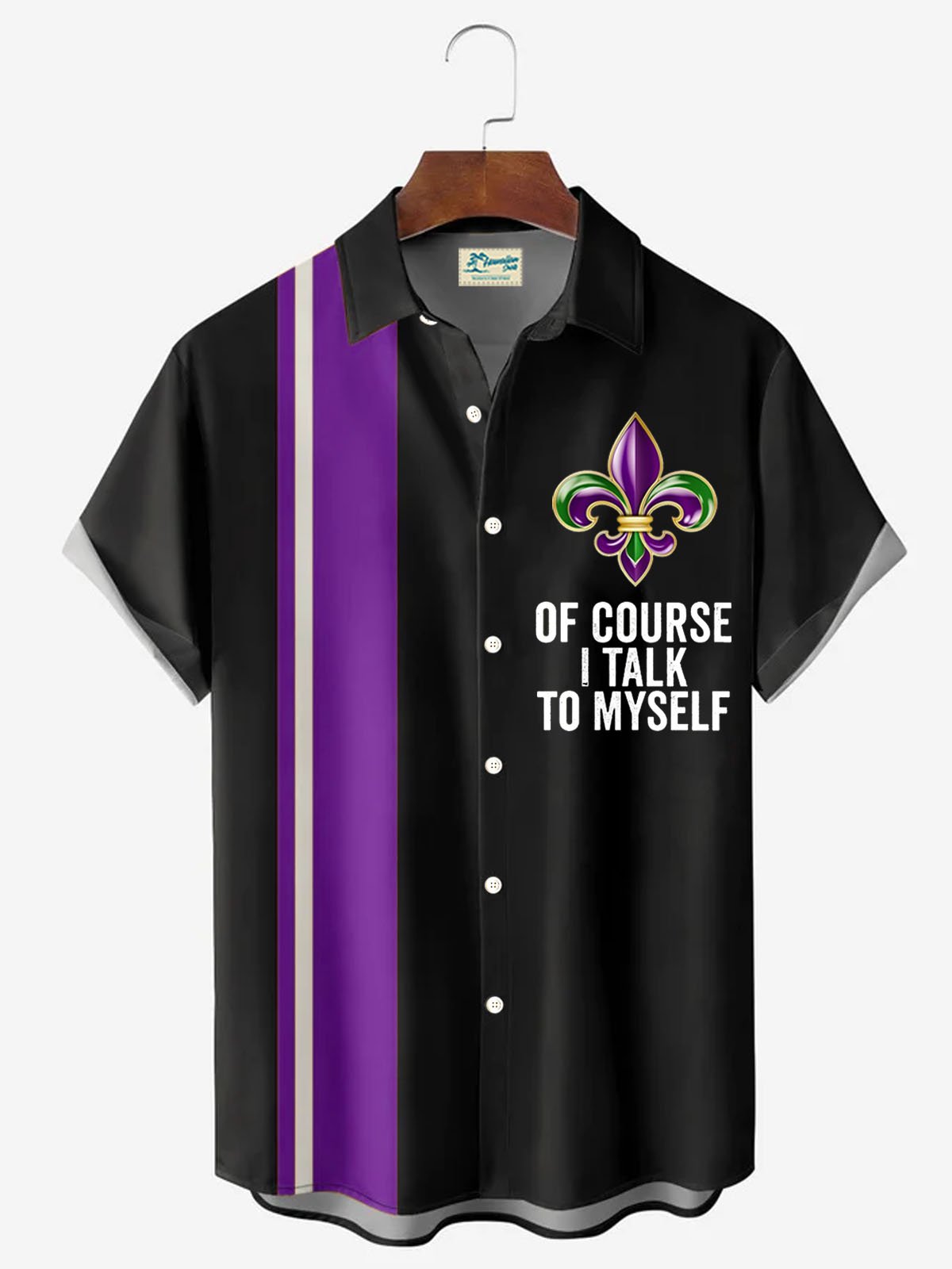 Royaura® Mardi Gras Lettering Printed Men's Button Pocket Short Sleeve Shirt Big & Tall