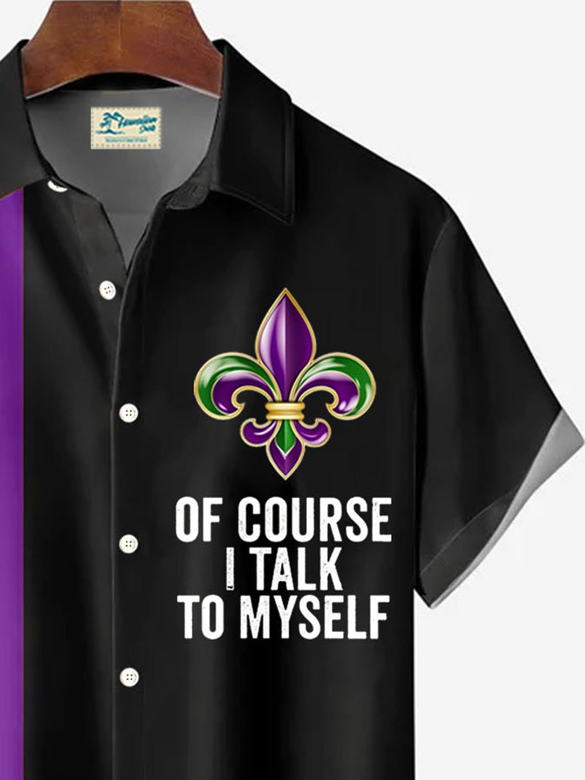 Royaura® Mardi Gras Lettering Printed Men's Button Pocket Short Sleeve Shirt Big & Tall