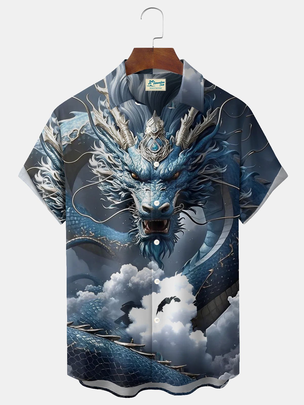 Royaura® Retro Japanese Dragon Print Men's Button Pocket Short Sleeve Shirt Big & Tall