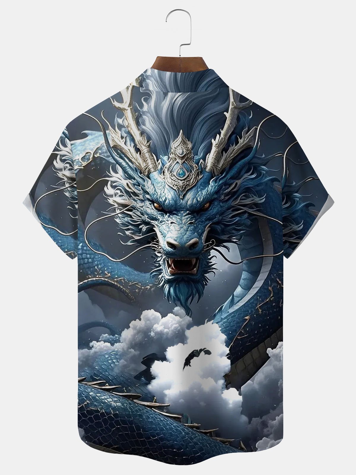 Royaura® Retro Japanese Dragon Print Men's Button Pocket Short Sleeve Shirt Big & Tall