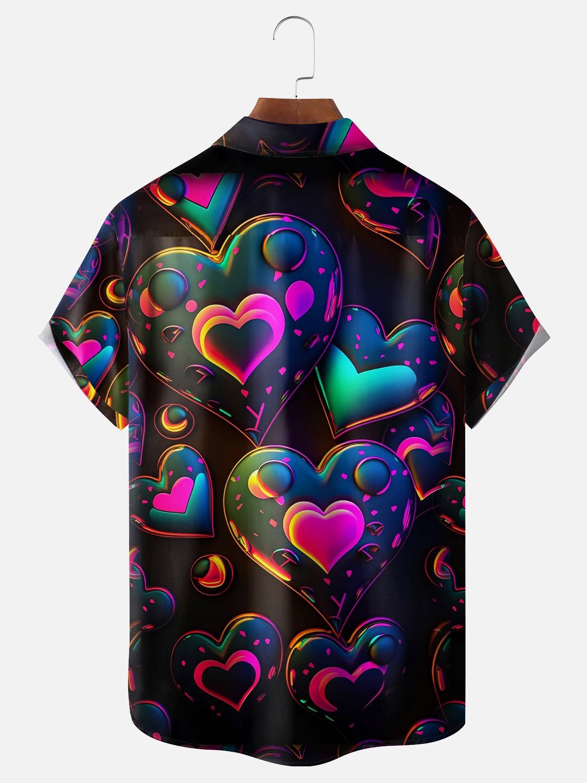 Royaura® Valentine's Day Heart Gradient Print Men's Button Pocket Short Sleeve Shirt Big & Tall