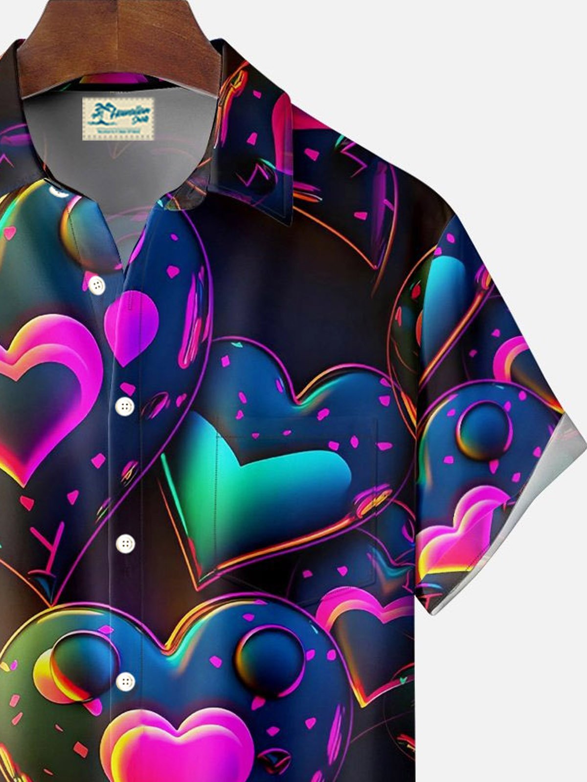 Royaura® Valentine's Day Heart Gradient Print Men's Button Pocket Short Sleeve Shirt Big & Tall