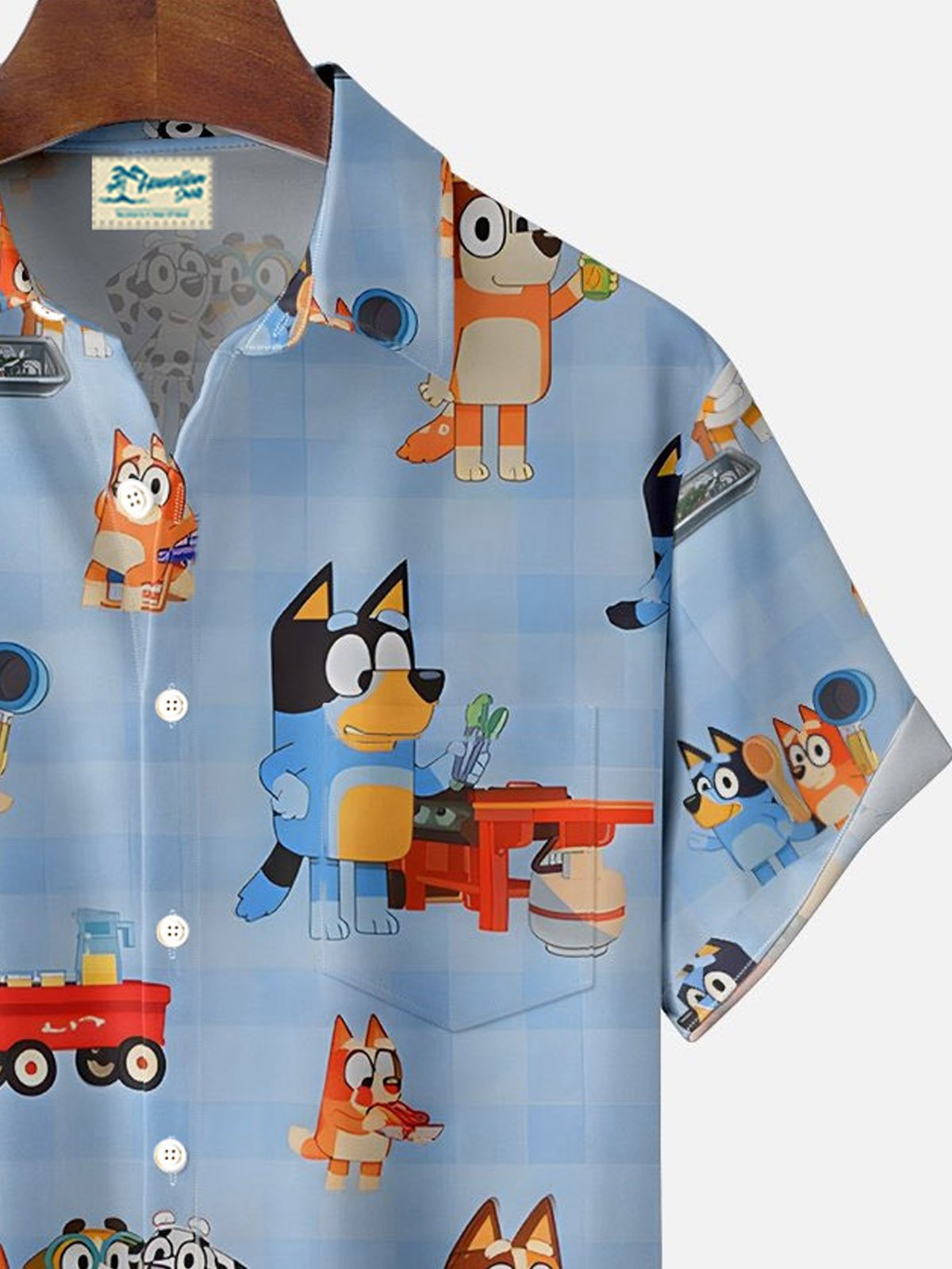 Royaura® Retro Cartoon Funny Dog Print Men's Button Pocket Short Sleeve Shirt Big & Tall