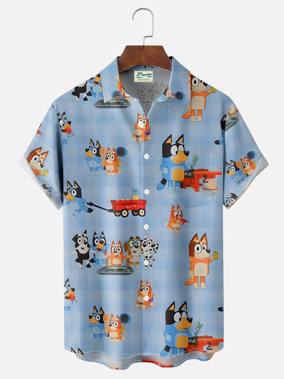 Royaura® Retro Cartoon Funny Dog Print Men's Button Pocket Short Sleeve Shirt Big & Tall