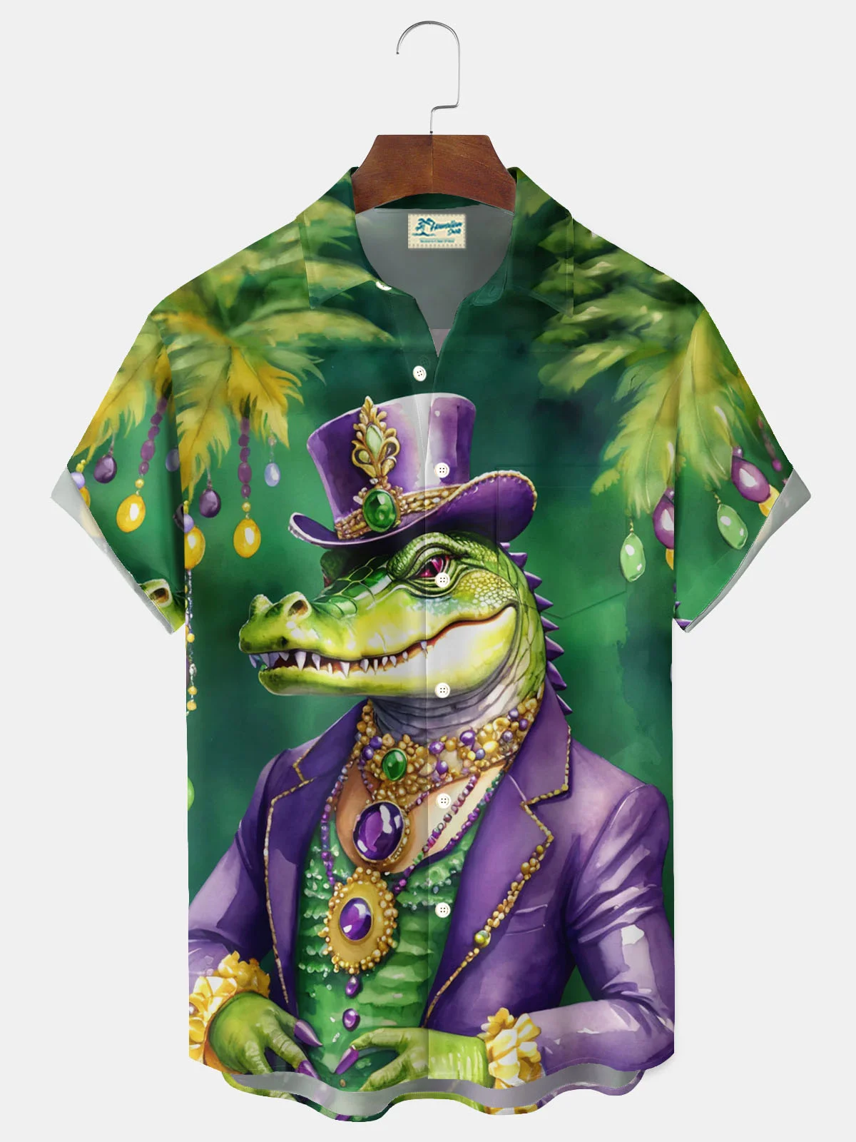 Royaura® Mardi Gras Crocodile Print Men's Button Pocket Short Sleeve Shirt Big & Tall