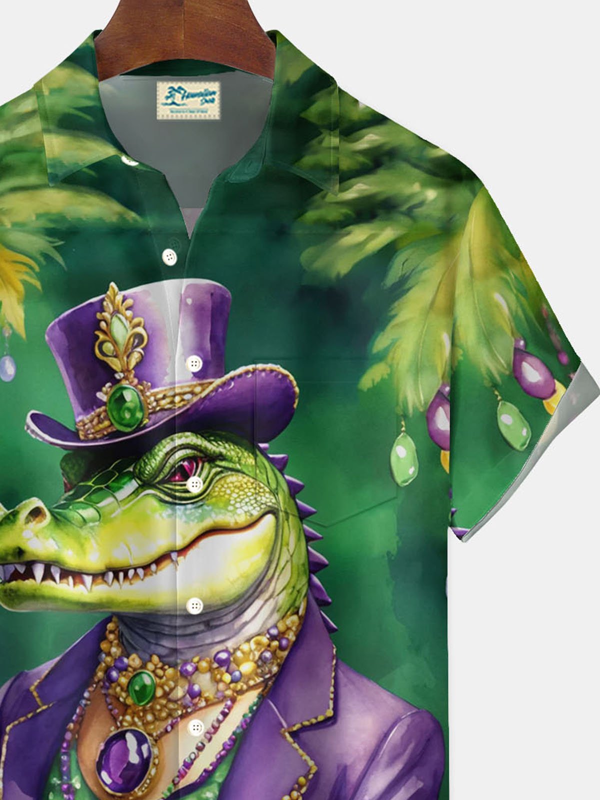 Royaura® Mardi Gras Crocodile Print Men's Button Pocket Short Sleeve Shirt Big & Tall