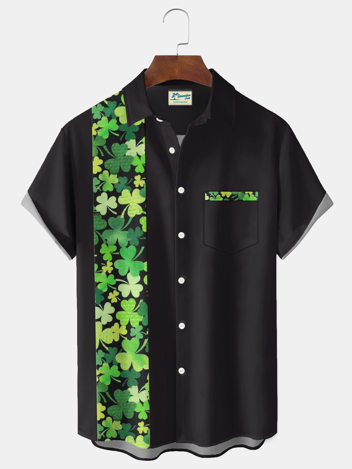 Royaura® St. Patrick's Day Shamrock Print Men's Button Pocket Short Sleeve Shirt Big & Tall