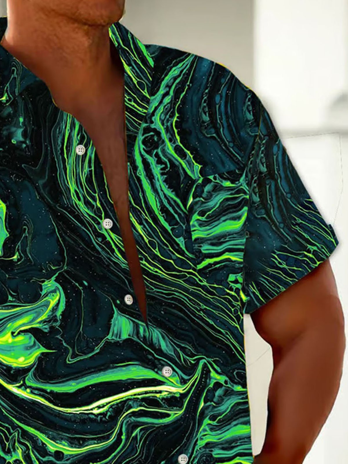 Royaura® Retro Abstract Art Gradient Print Men's Button Pocket Short Sleeve Shirt Big & Tall