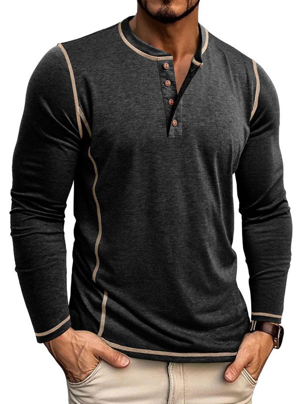 Royaura®Men's henley four-button top  Big & Tall