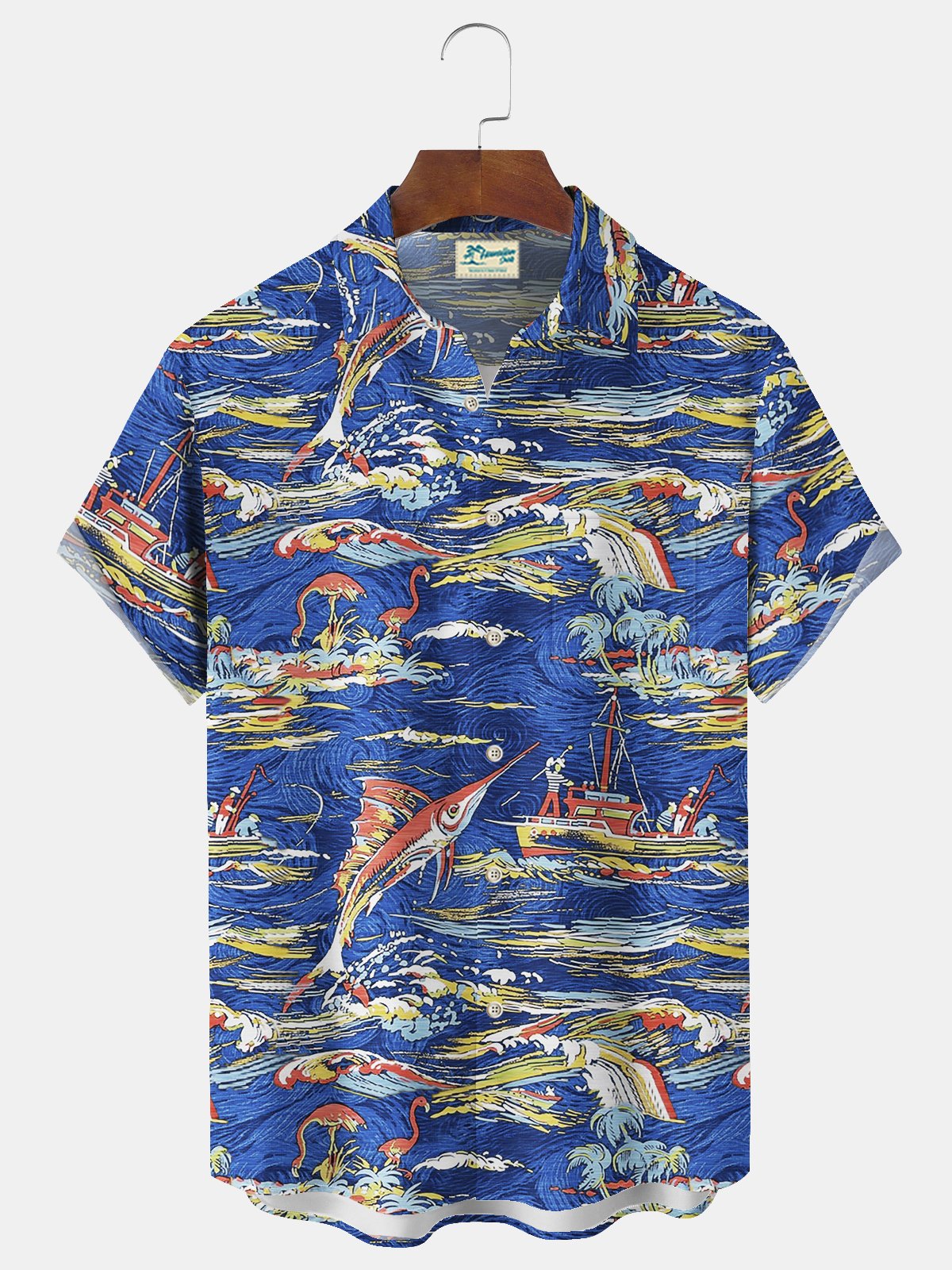 Royaura® Beach Vacation Men's Hawaiian Shirt Nautical Print Pocket Camping Shirt Big Tall