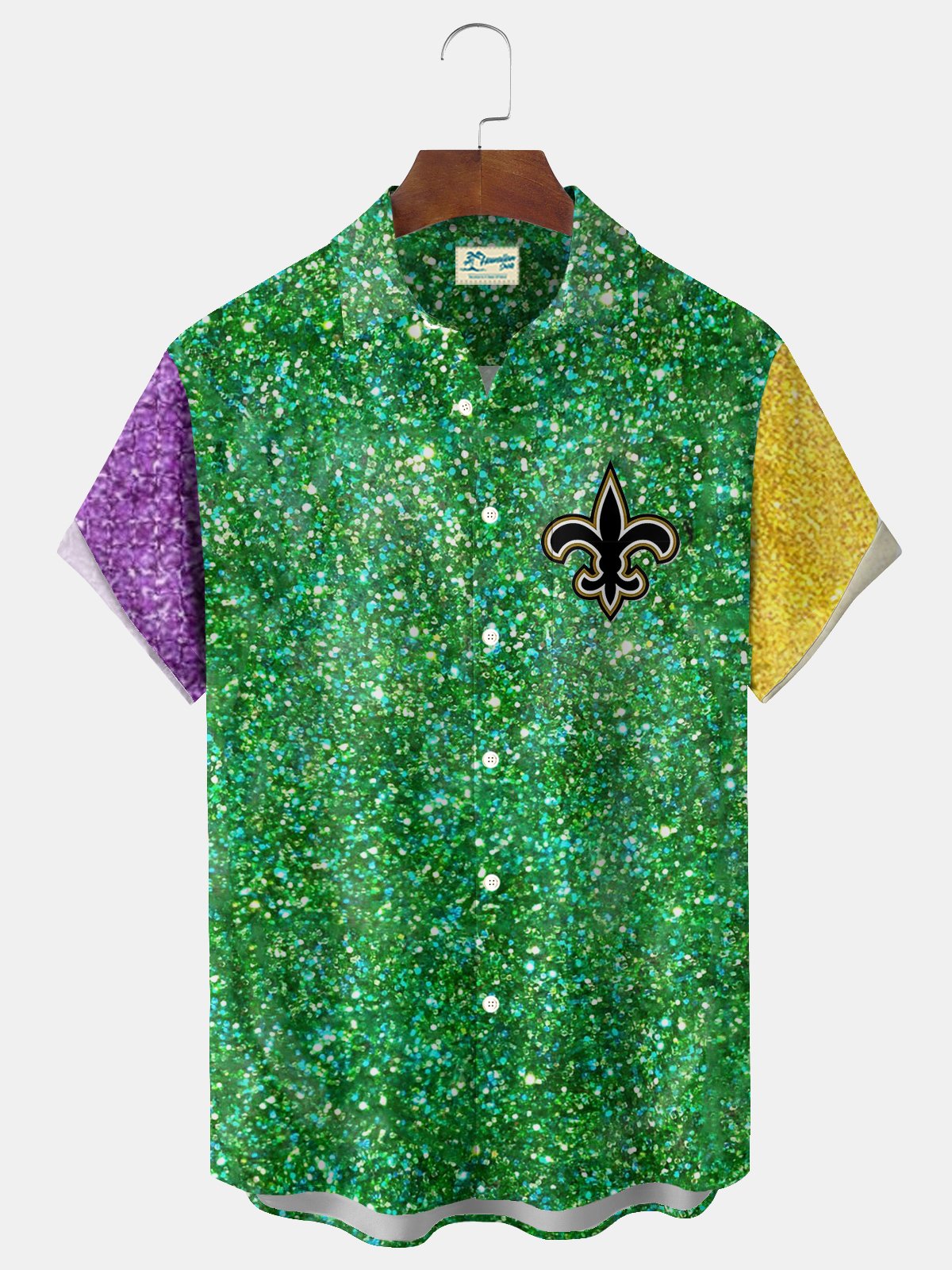 Royaura® Mardi Gras Contrast Print Men's Button Pocket Short Sleeve Shirt Big & Tall