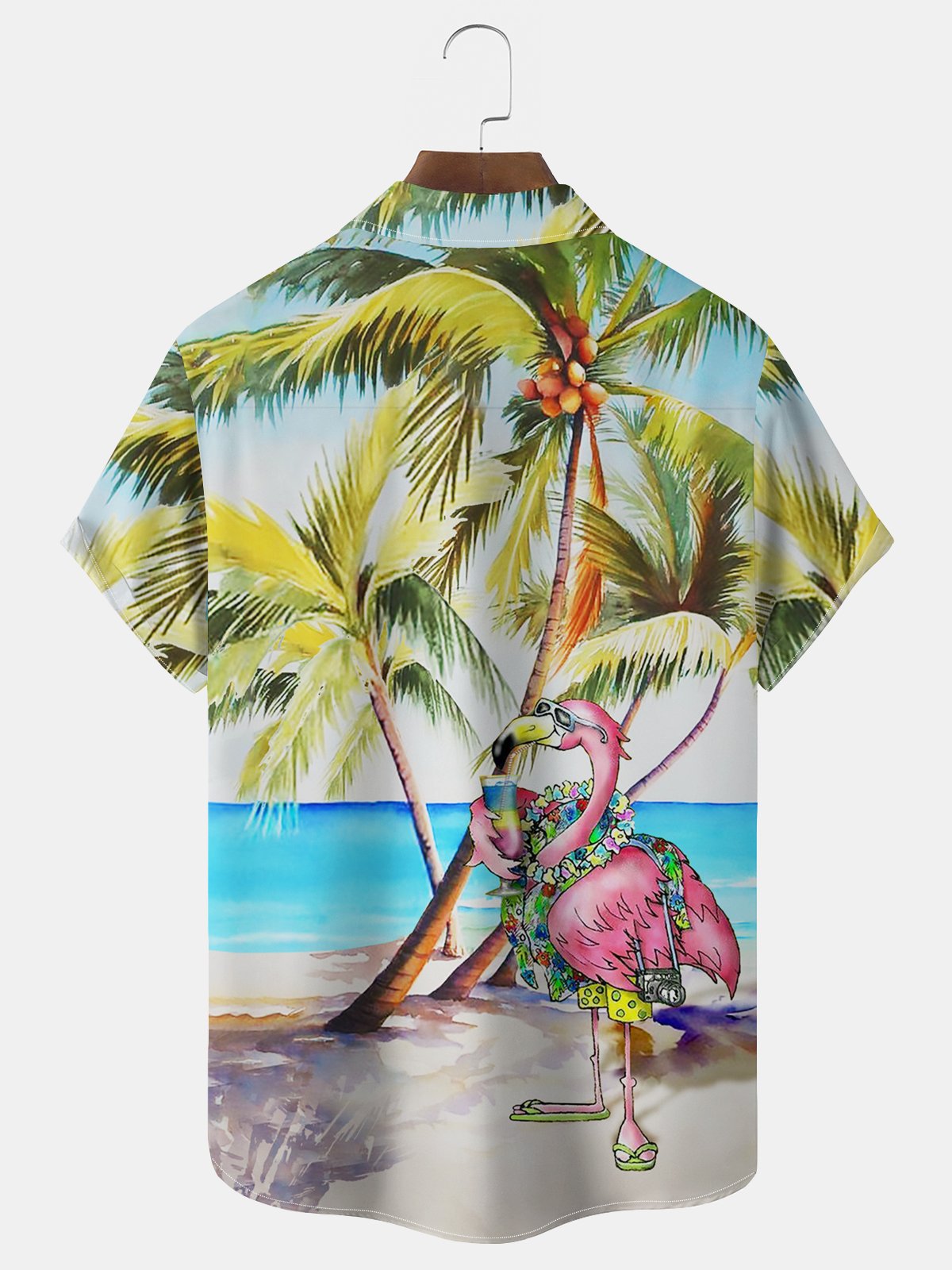 Royaura® Beach Vacation Men's Hawaiian Shirt Flamingo Coconut Tree Print Pocket Camping Shirt Big Tall