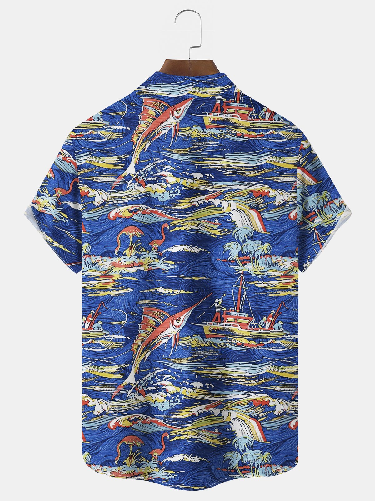 Royaura® Beach Vacation Men's Hawaiian Shirt Nautical Print Pocket Camping Shirt Big Tall