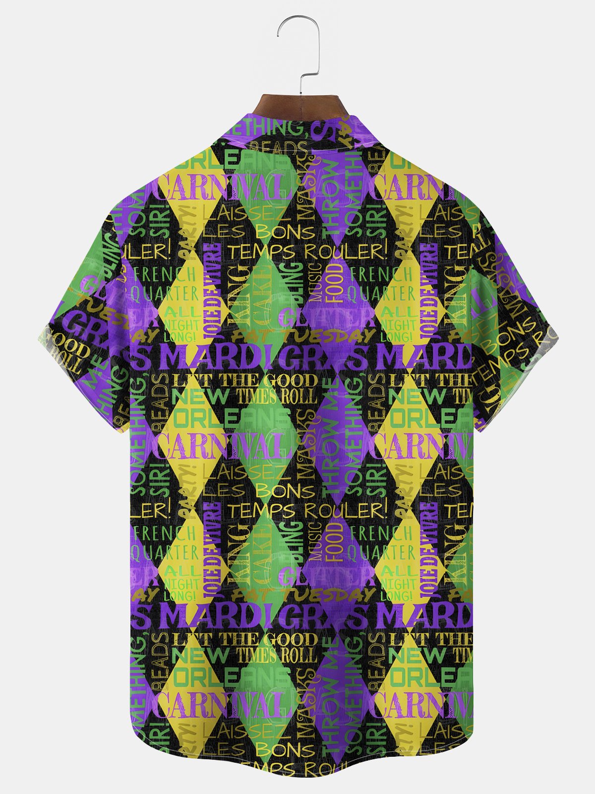 Royaura® Mardi Gras Geometric Print Men's Chest Pocket Stretch Hawaiian Shirt Big Tall