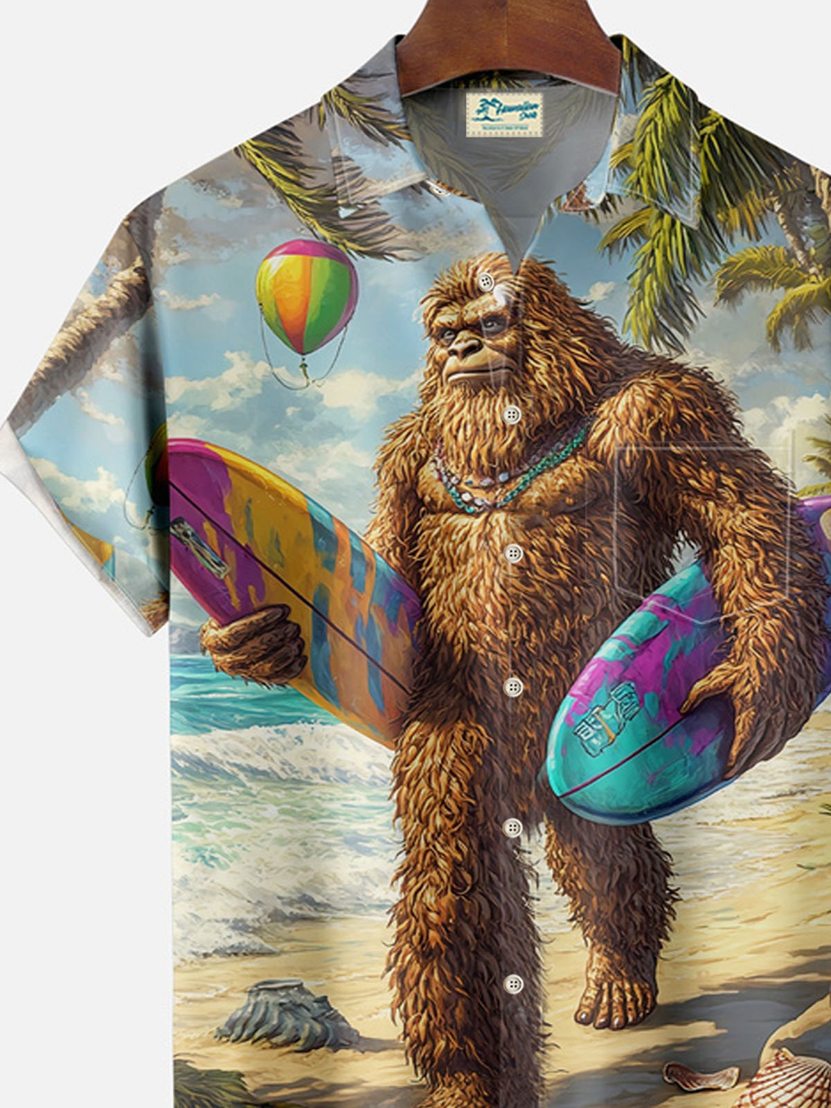 Royaura®Bigfoot skateboard short sleeve shirt on the beach Big & Tall